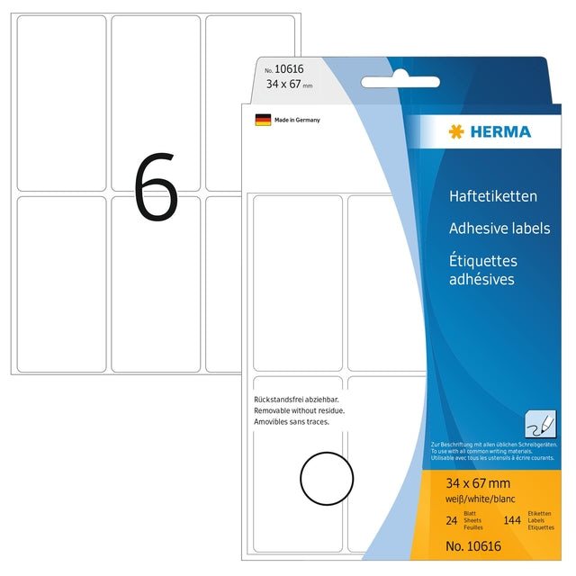 HERMA - Etiket herma 10616 34x67mm verwijderb 144st