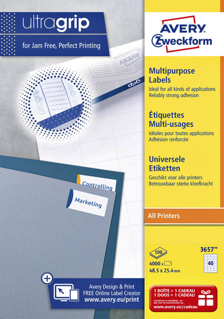 Étiquette Avery Zweckform 3657 48,5x25,4mm blanc 4000 pièces