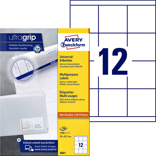 Étiquette Avery Zweckform 3661 70x67.7mm blanc 1200 pièces