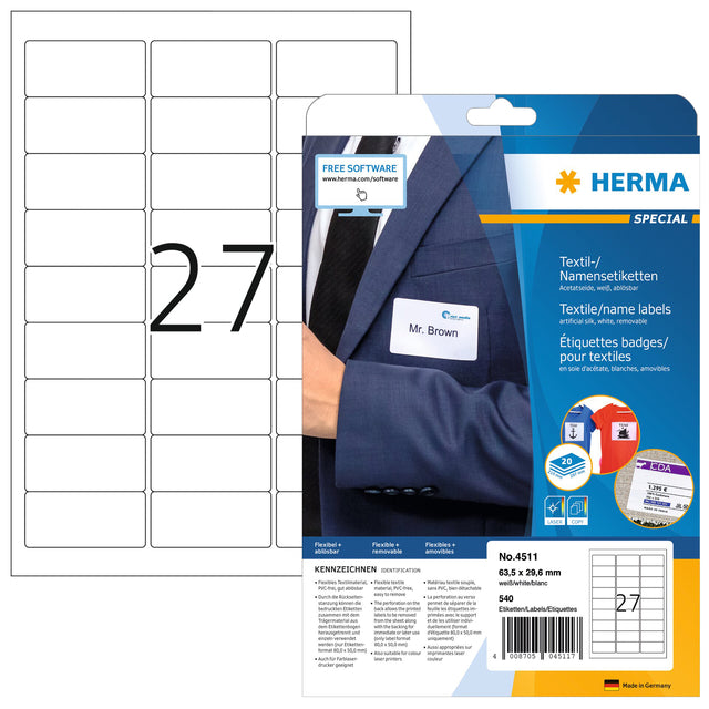 HERMA - Naambadge etiket herma 4511 63.5x29.6mm wit