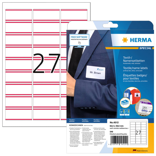 HERMA - Naambadge etiket herma 4512 63.5x29.6mm wit/rood