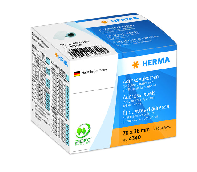 HERMA - Etiket herma adres 4340 70x38mm 250st op rol wit