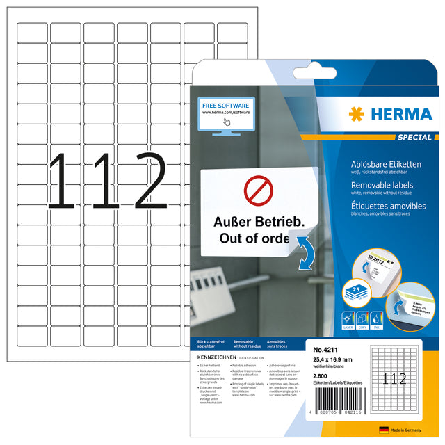 HERMA - Etiket herma 4211 25.4x16.9mm verwijderb wt 2800st