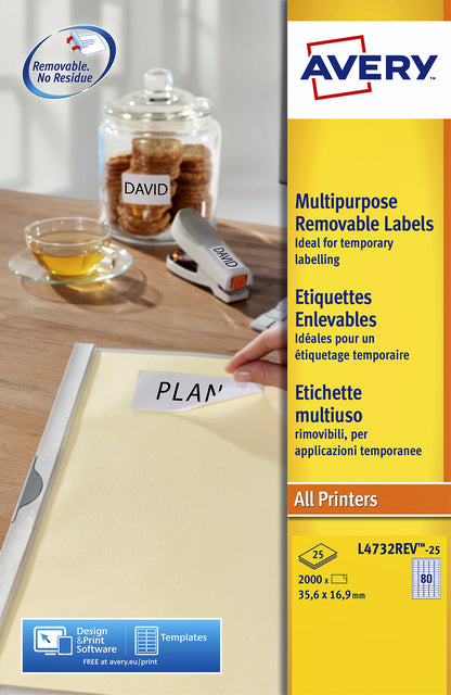 Étiquette Avery L4732REV-25 35,6x16,9mm amovible blanc 2000pièce | 5 pièces