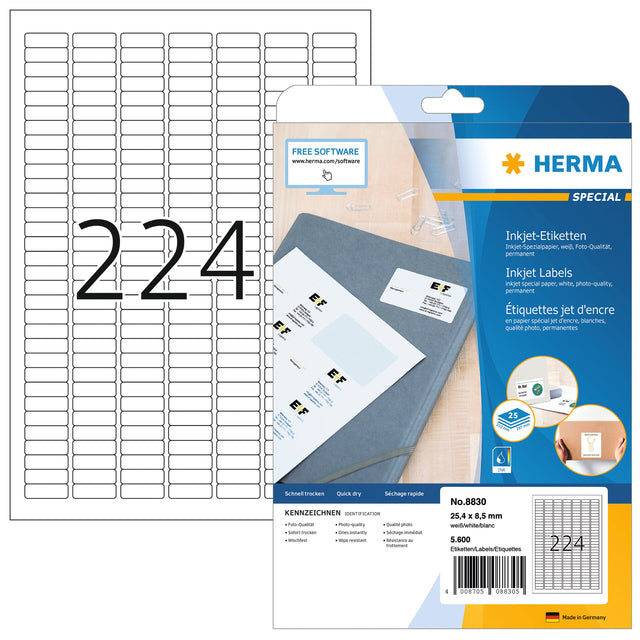HERMA - Etiket herma 8830 25.4x8.5mm mat wit 5600 stuks