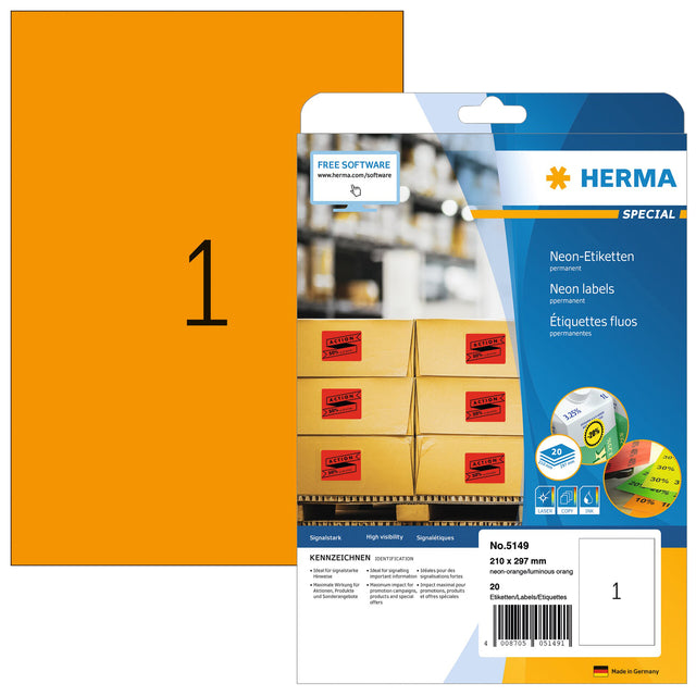 Étiquette herma 5149 210x297mm a4 fluo ou 20 pièces