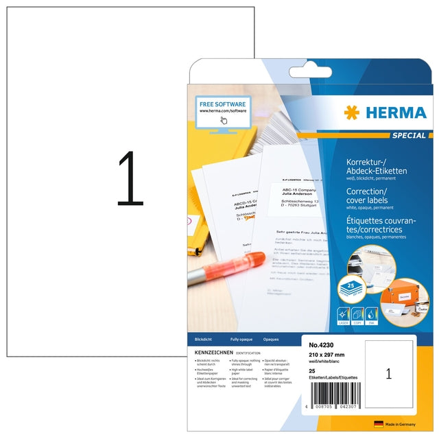 HERMA - Etiket herma 4230 210x297mm a4 correctie wit 25st | 32 stuks