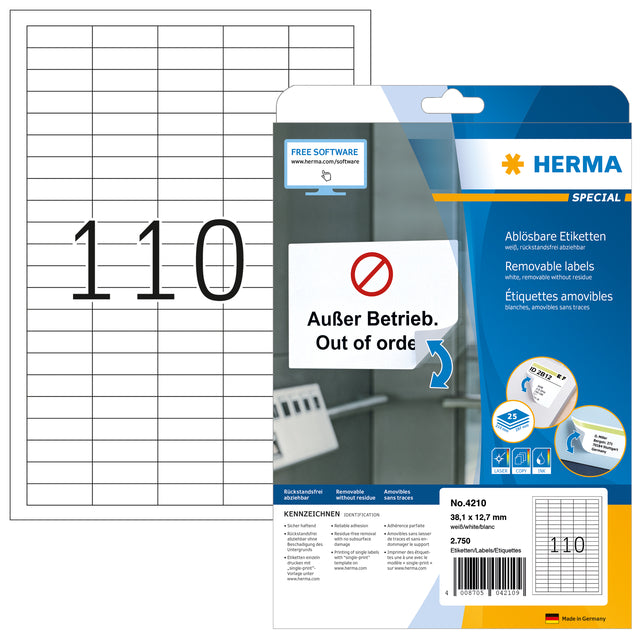 HERMA - Etiket herma 4210 38.1x12.7mm verwijderb wt 2750st