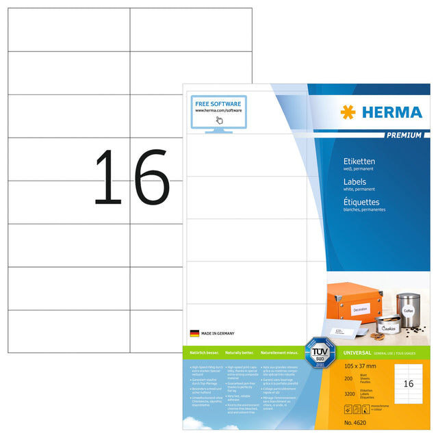 HERMA - Etiket herma 4620 105x37mm premium wit 3200 stuks