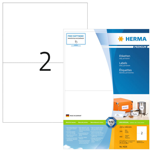 HERMA - Etiket herma 4628 210x148mm a5 prem wit 400 stuks