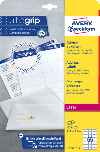 Étiquette Avery L7651-25 38,1x21,2mm blanc 1625 pièces