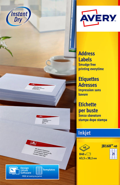 Étiquette avery j8160-40 63,5x38,1mm blanc 840 pièces