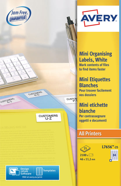 Etiquette Avery L7656-25 46x11.1mm blanc 2100 pièces