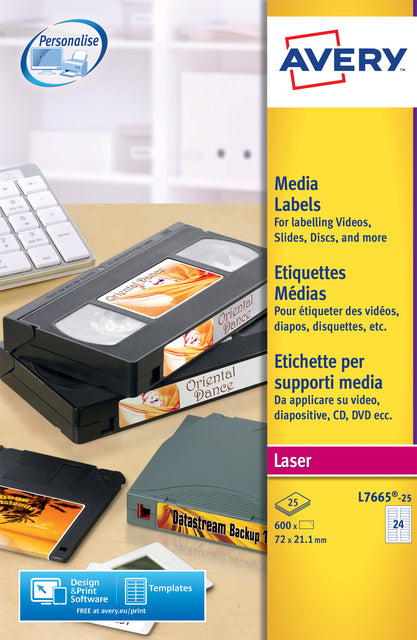 Etiquette Avery L7665-25 72x21.2mm pour bandes de données 600 pièces