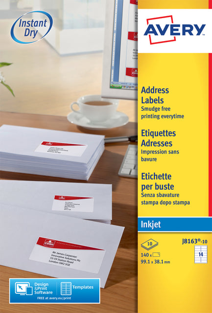Etiquette Avery J8163-10 99.1x38.1mm blanc 140 pièces