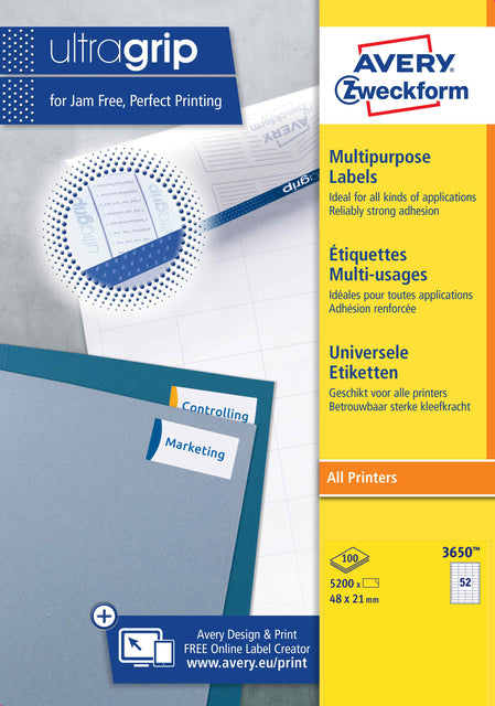 Étiquette Avery Zweckform 3650 48x21mm blanc 5200 pièces