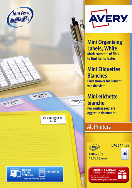 Étiquette Avery L7654-100 45,7x25,4mm blanc 4000 pièces