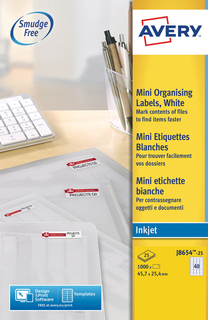 Étiquette avery j8654-25 45,7x25,4mm blanc 1000 pièces
