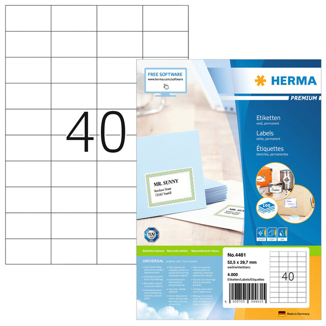 Étiquette HERMA 4461 52,5x29,7mm premium blanc 4000 pièces