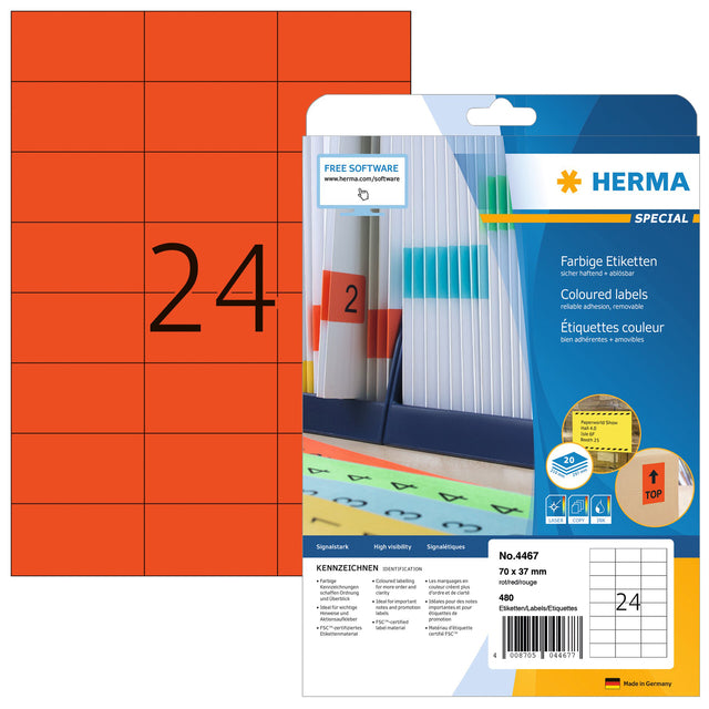 HERMA - Etiket herma 4467 70x37mm verwijderbaar rood 480st
