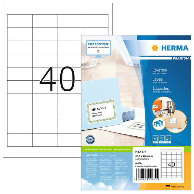 HERMA - Etiket herma 4474 48.5x25.4mm prem wit 4000 stuks