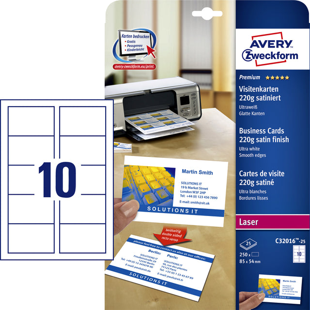 Carte de visite Avery C32016-25 85x54mm 220gr 250 pièces