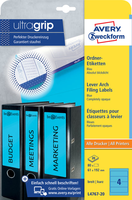 Etiquette dos Avery large 61x192mm autocollant bleu