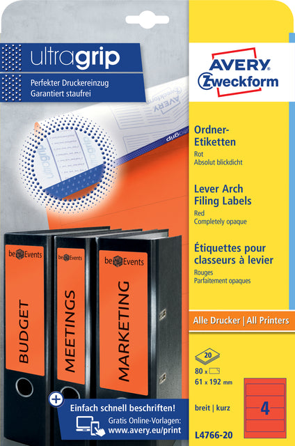 Etiquette arrière Avery large 61x192mm autocollante rouge
