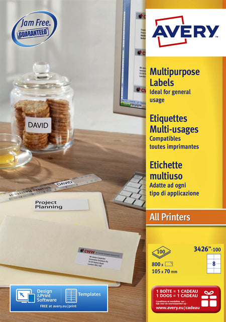 Etiquette Avery L4745REV-25 96x63.5mm amovible blanc 200 pièces