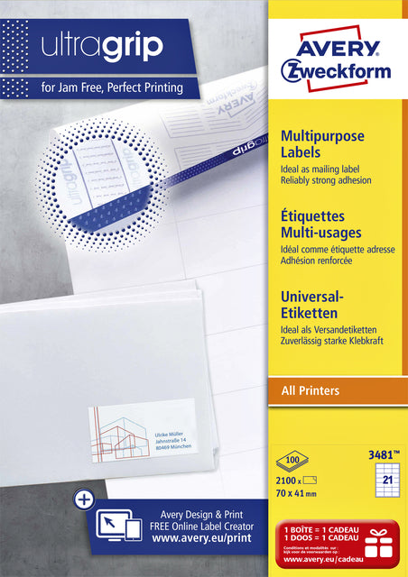 Étiquette az 3481 70x41mm blanc 2100 pièces