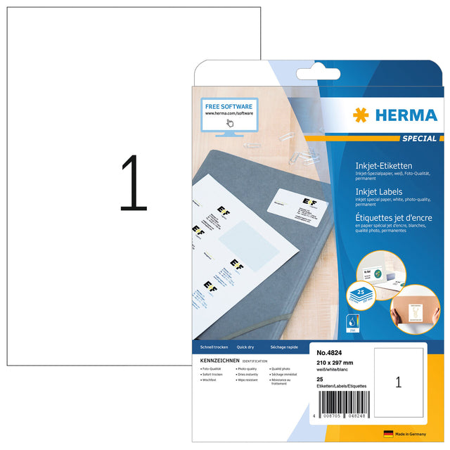 Étiquette HERMA 4824 210x297mm A4 blanc 25 pièces