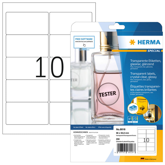 HERMA - Etiket herma 8018 96x50.8mm transparant 250st