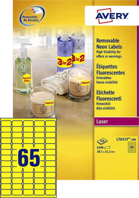 Etiquette avery l7651y-100 38.1x21.2mm jaune 6500 pièces