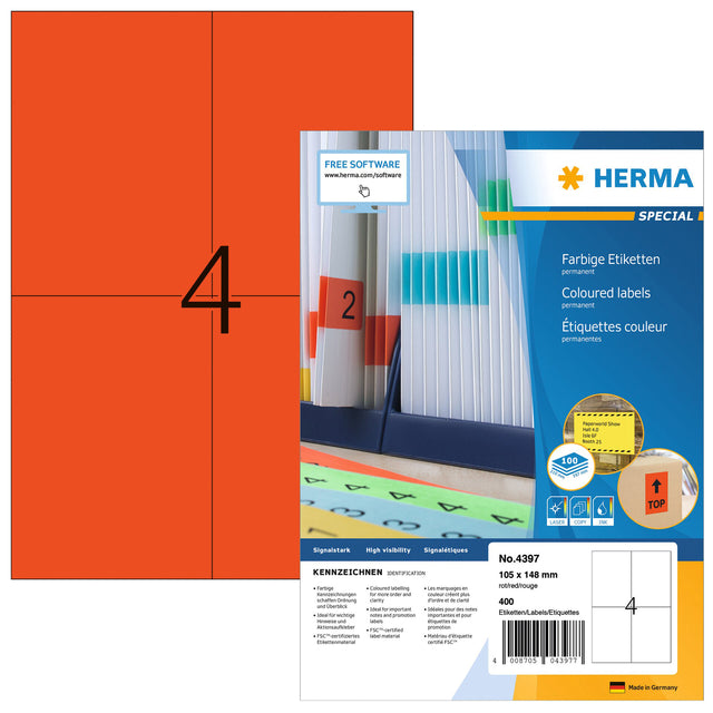 HERMA - Etiket herma 4397 105x148mm a6 rood 400 stuks
