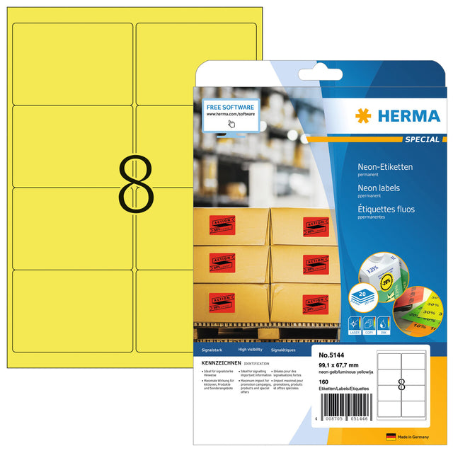 HERMA - Etiket herma 5144 99.1x67.7mm neongeel 160 stuks