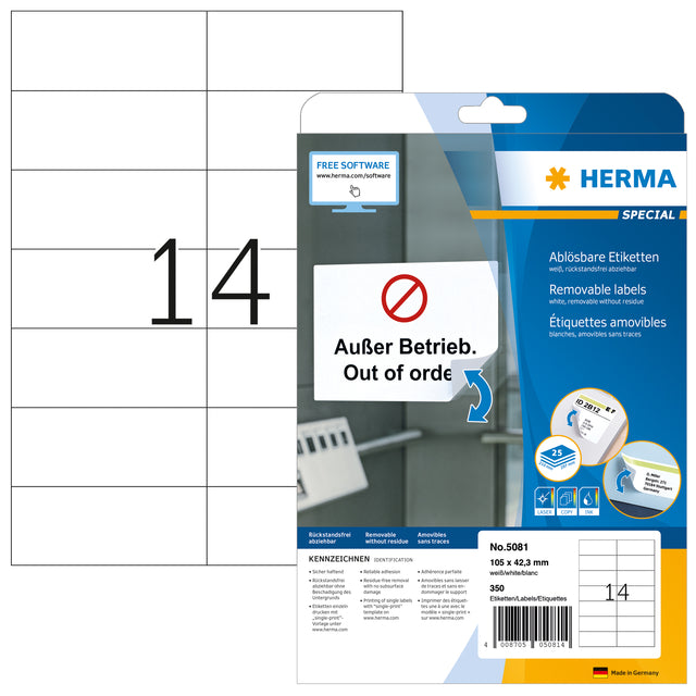 Étiquette HERMA 5081 105x42.3Mm amovible blanc 350 pièces