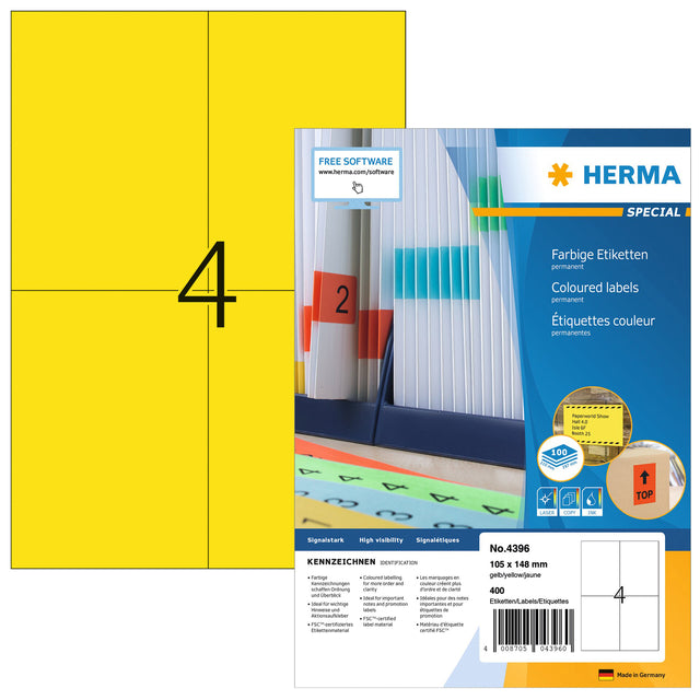 HERMA - Etiket herma 4396 105x148mm a6 geel 400 stuks