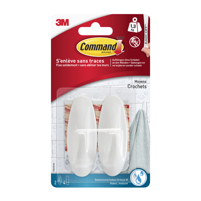 Command - Haak kunststof ovaal wit incl bevestigingsstrip