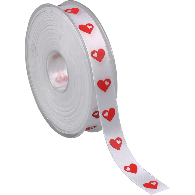 Klika - Lint | 15mm | 25m | Lovin Hearts | PET | wit/rood