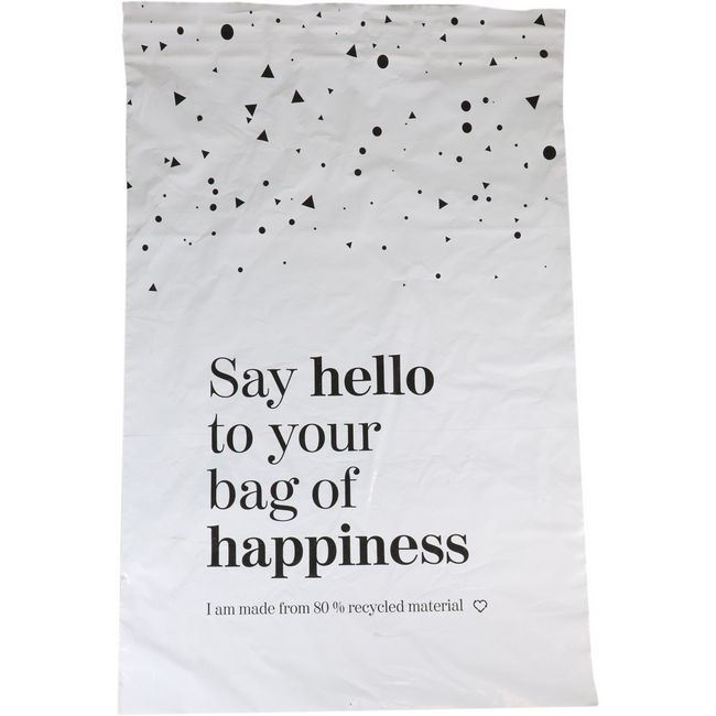 Klika - Zak | Verzendzak | Gerecycled LDPE | 36x54cm | 65my | Bag of Happiness | wit/zwart | 100 stuks