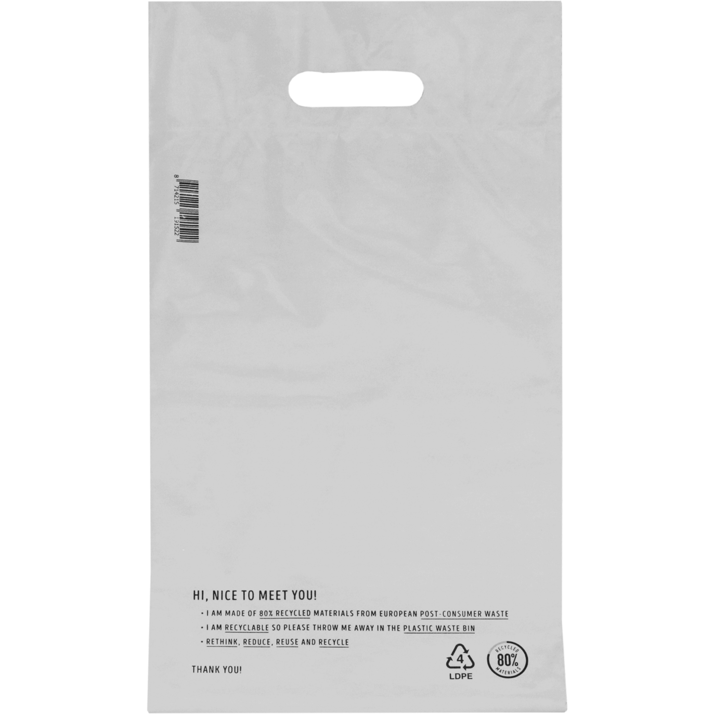 Klika - Zak | Verzendzak met handvat | Gerecycled LDPE | 25x35cm | 65my | wit | 50 stuks