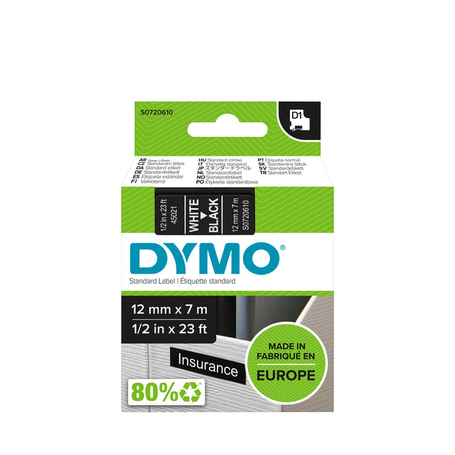 Dymo - Labele dymo labelmanager d1 polyester 12mm zw | 5 stuks