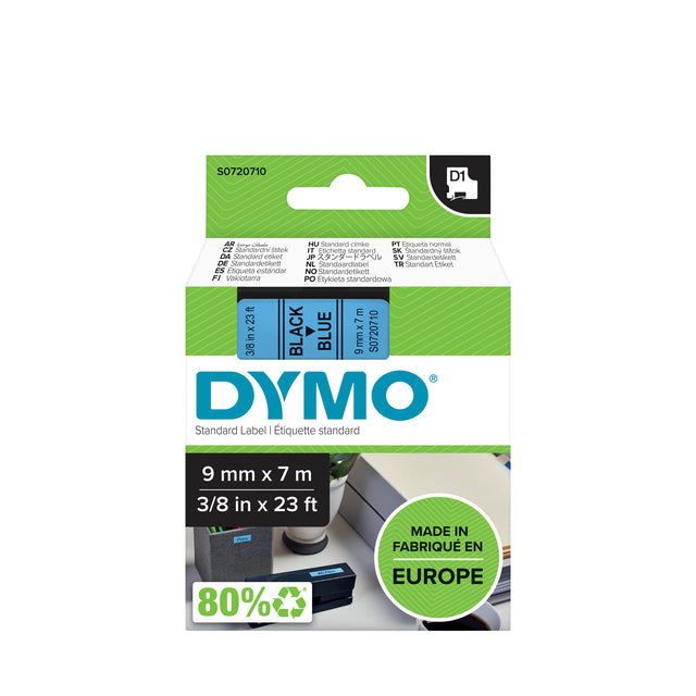 Ruban d'étiquette Dymo 40916 D1 720710 9mmx7m noir sur bleu | 5 pièces