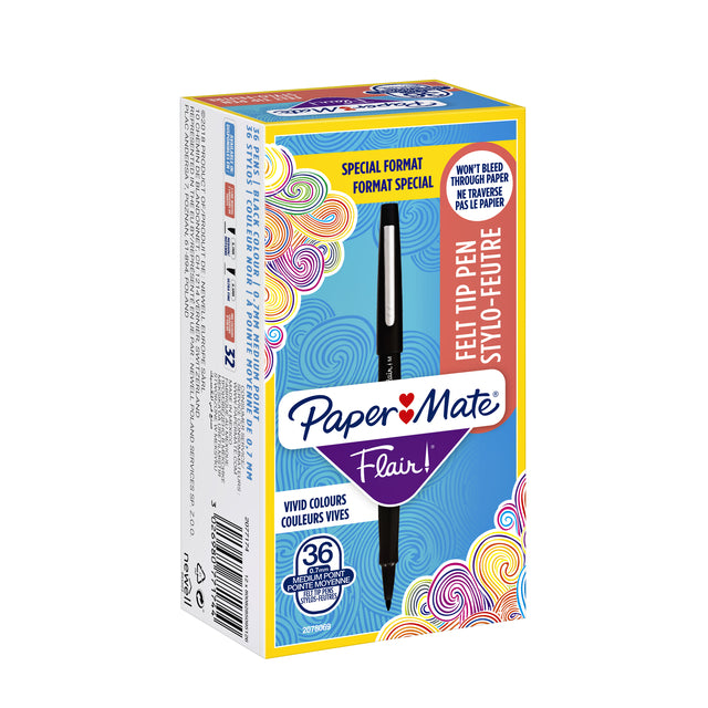 Fineliner Paper Mate Flair 0,7 mm pack économique de 36 pièces noir