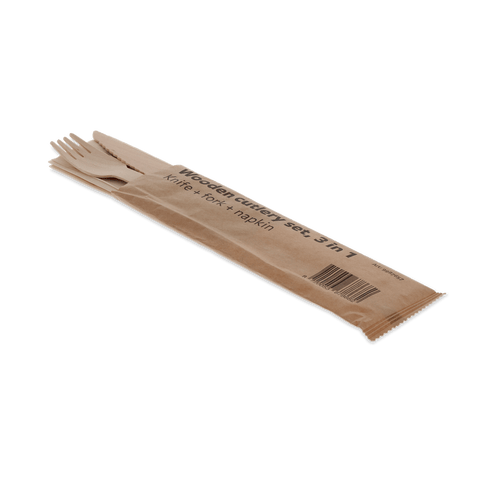Klika - Houten bestekset 3/1 mes + vork + servet