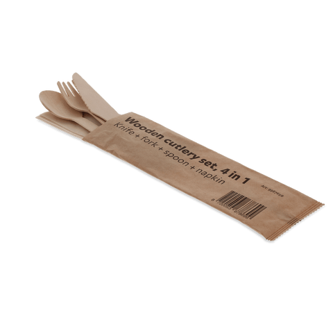 Klika - Houten bestekset 4/1 mes + vork + lepel + servet (FSC)