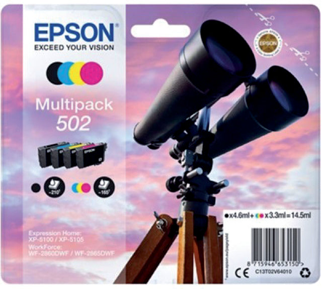 Cartouche d'encre Epson 502 T02V6 noire + 3 couleurs