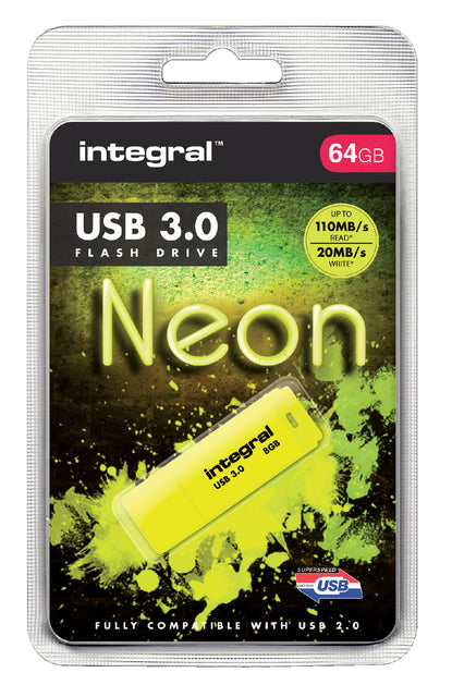 Integral - Usb stick 3.0 integral 64gb neon geel