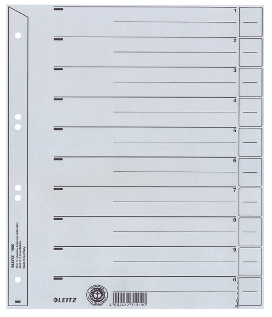 Feuilles intercalaires Leitz A4 carton 200gr 6 trous gris