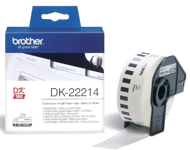 Brother - Etiket brother dk22214 doorlopend 12mm 30m wit